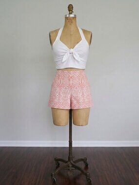 Coral & White Print Cotton Summer Shorts